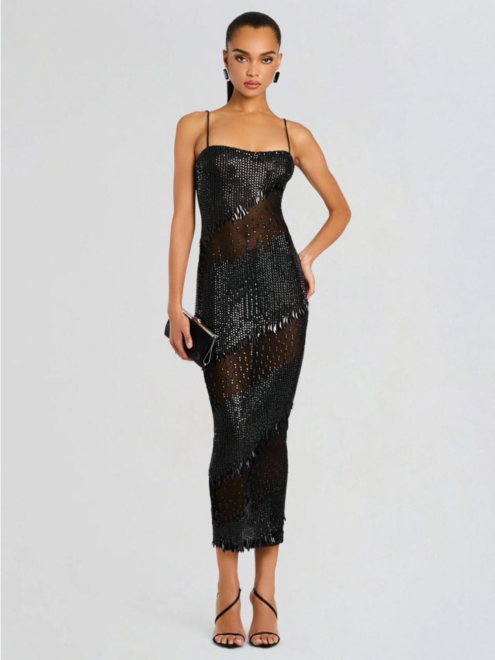 Retrofete Black Carmine sequin midi dress Small Sz S new w tags